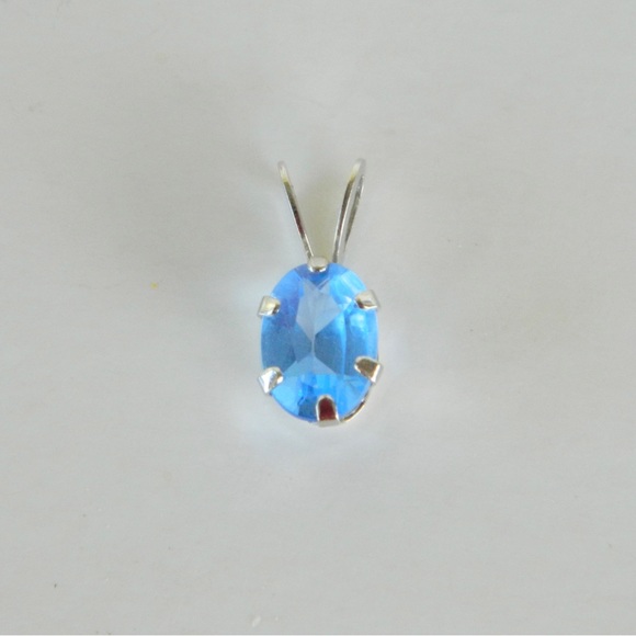 Solid 14k White Gold Blue Topaz Pendant - Picture 3 of 5